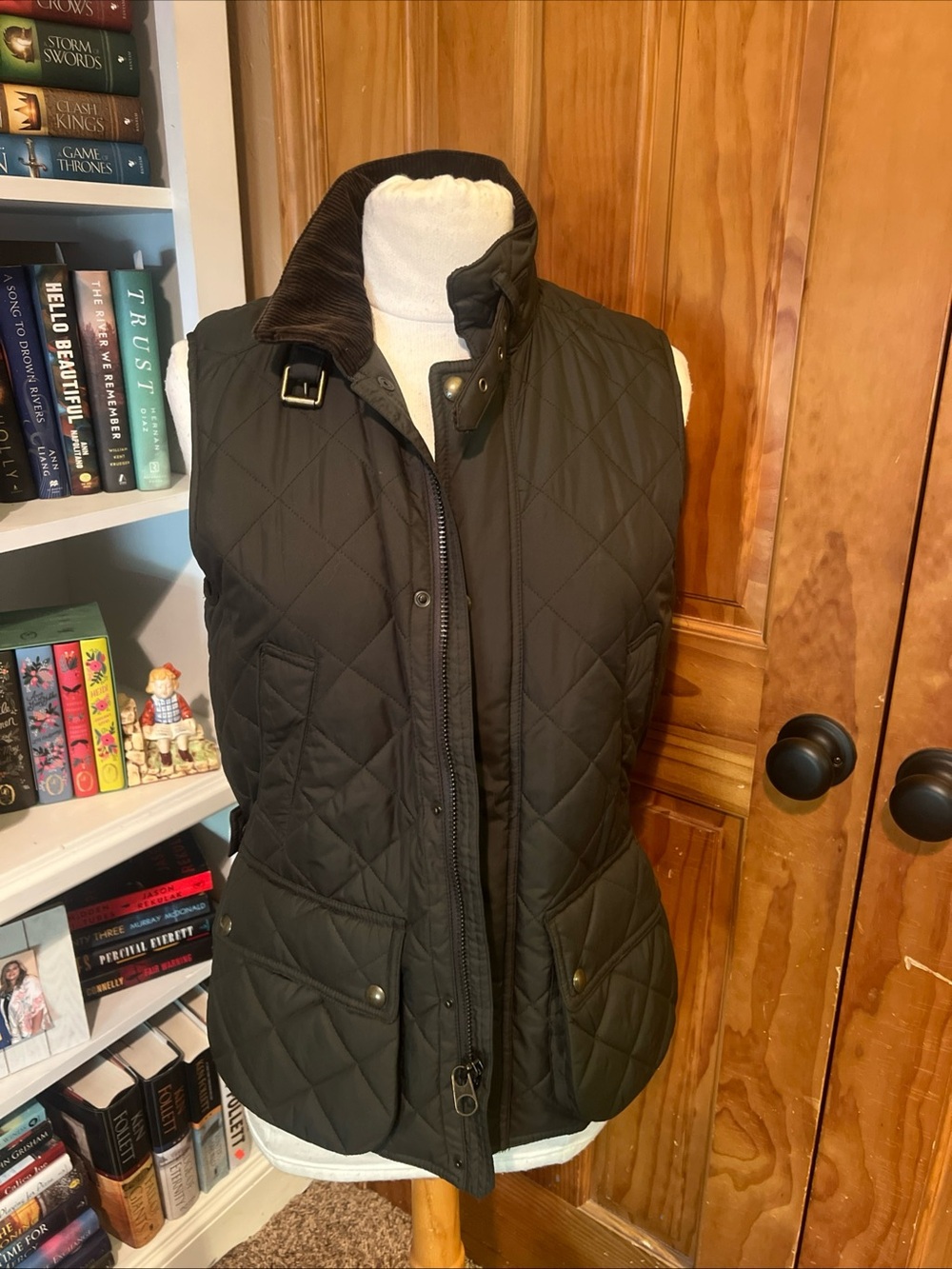 Polo by Ralph Lauren Quilted Dark Olive Green Vest with Corduroy Collar
